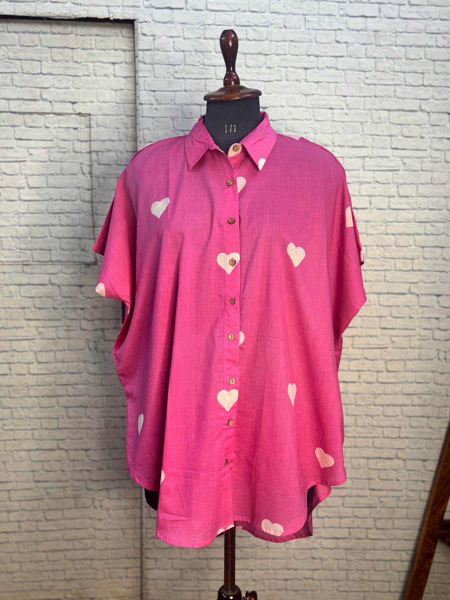 Pink Hearts Cotton High Low Shirt Kaftan