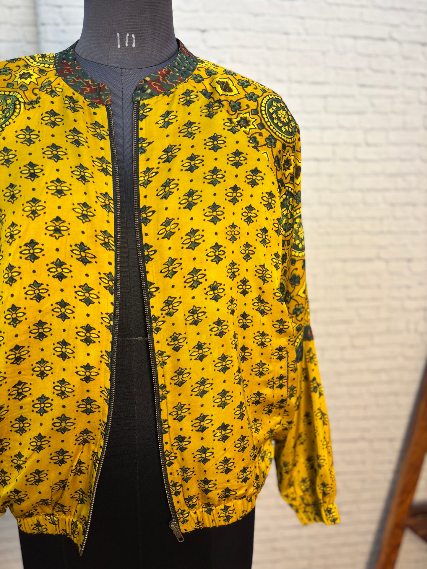 Yellow Modal Silk Ajrakh Unisex Bomber Jacket