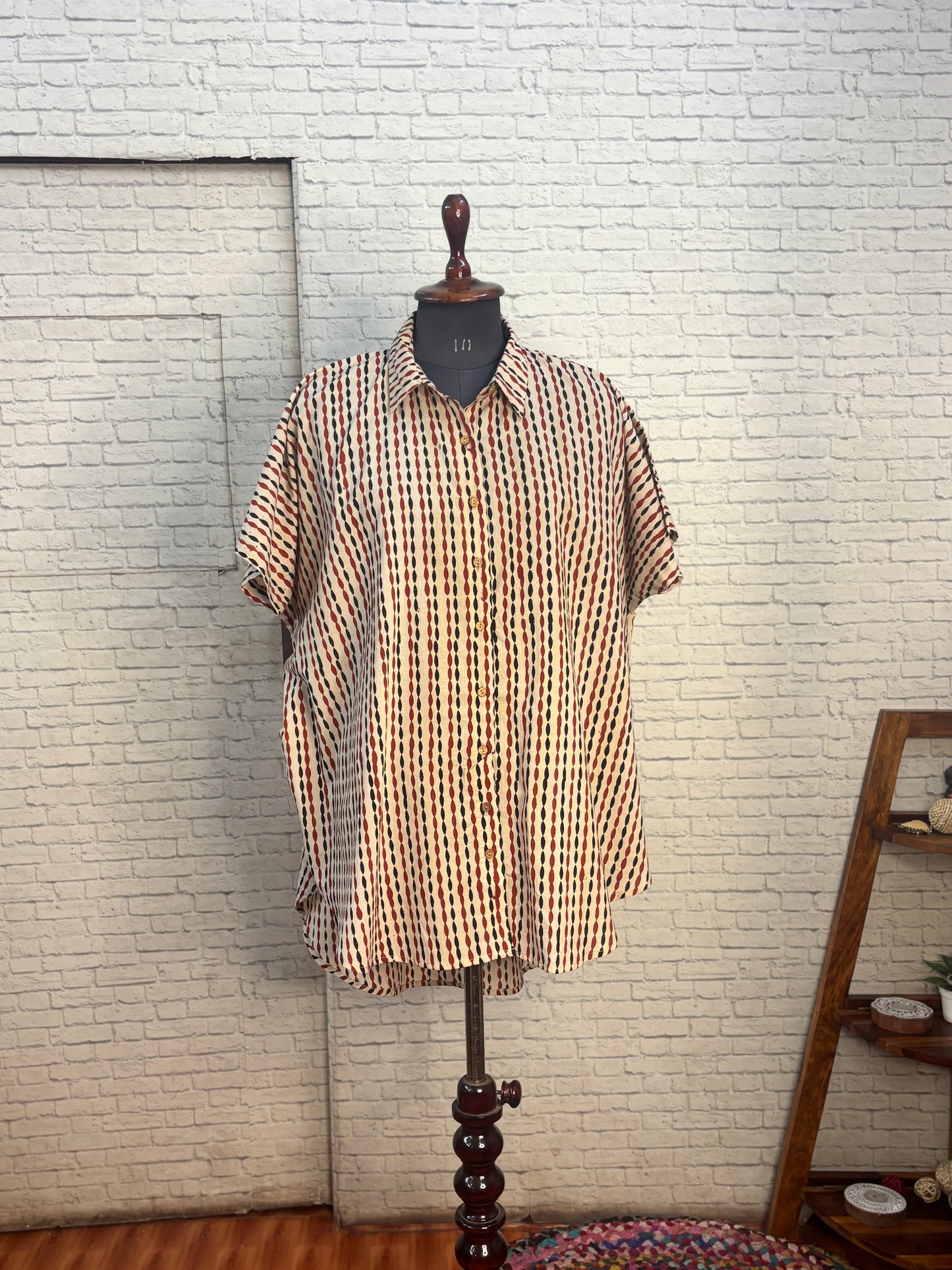 Red Black Bagru Cotton High Low Shirt Kaftan