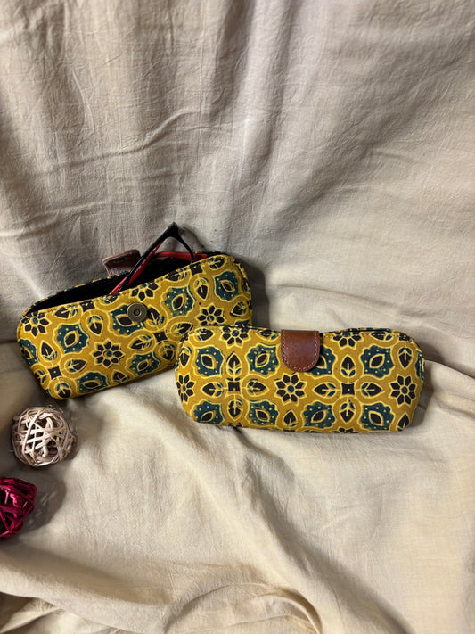 Yellow Ajrakh Hand Block Print Eyewear Case