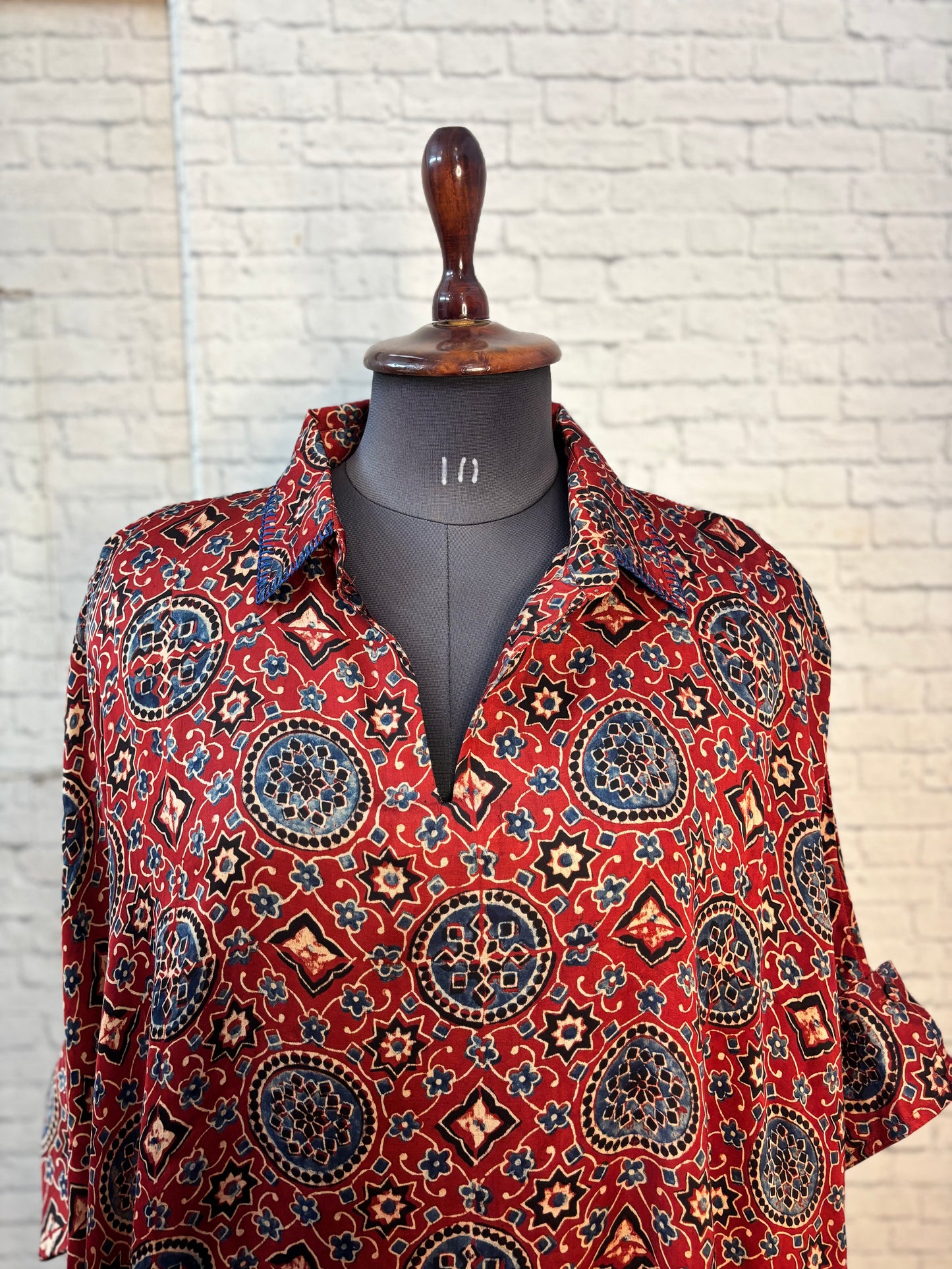 Red Modal Silk Ajrakh Kaftan Top