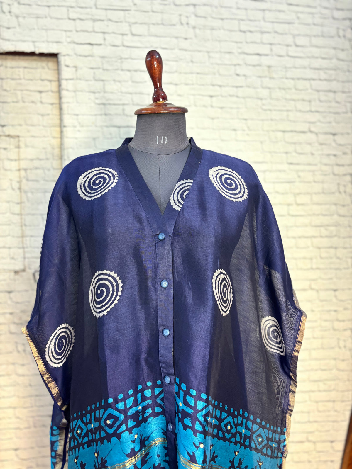 Blue Batik Chanderi Shirt Kaftan with Sequin Detailing