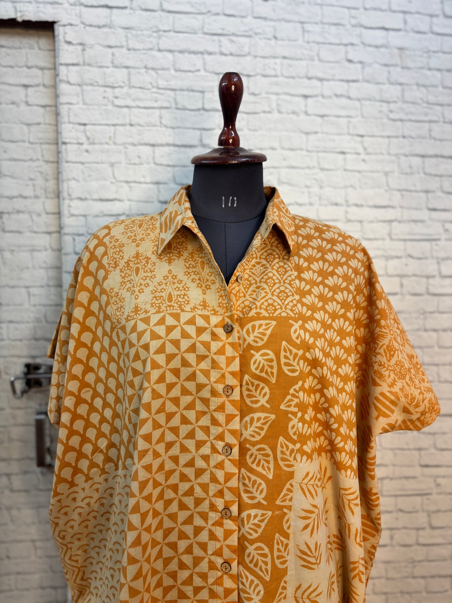 Orange Patch Dabu Cotton High Low Shirt Kaftan