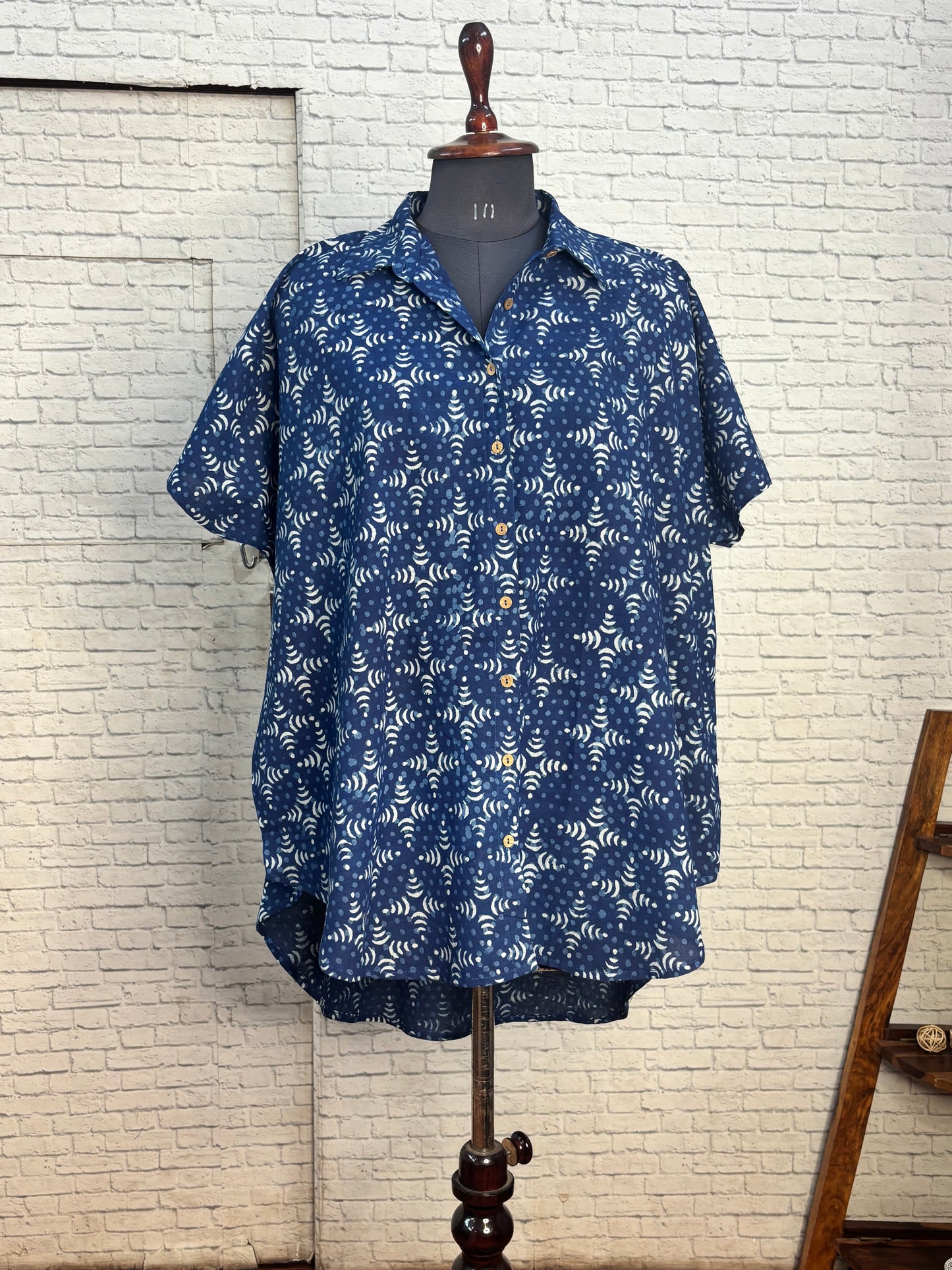Indigo Ripple Cotton High Low Shirt Kaftan