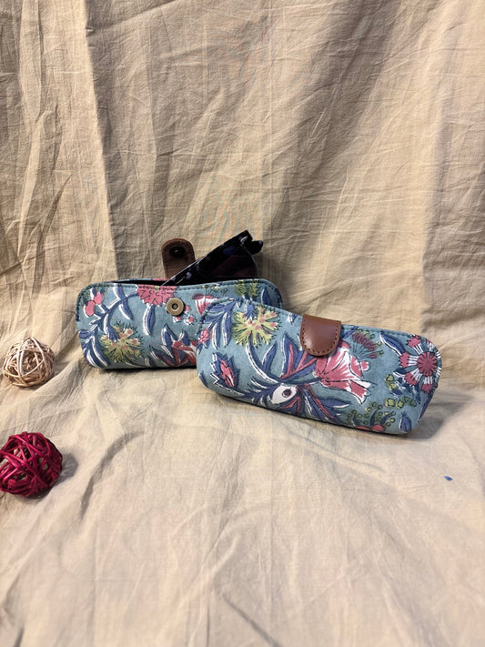 Mint Green Floral Multi Hand Block Print Eyewear Case