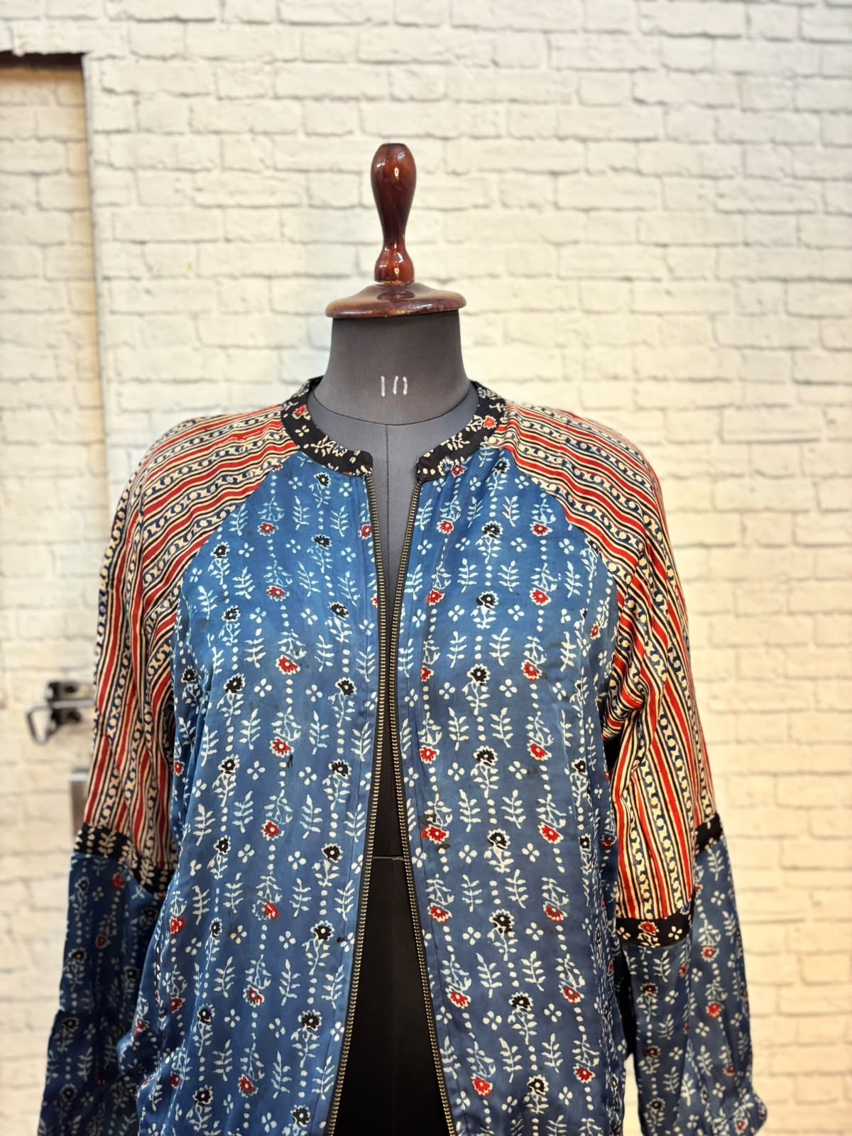 Indigo Modal Silk Ajrakh Unisex Bomber Jacket
