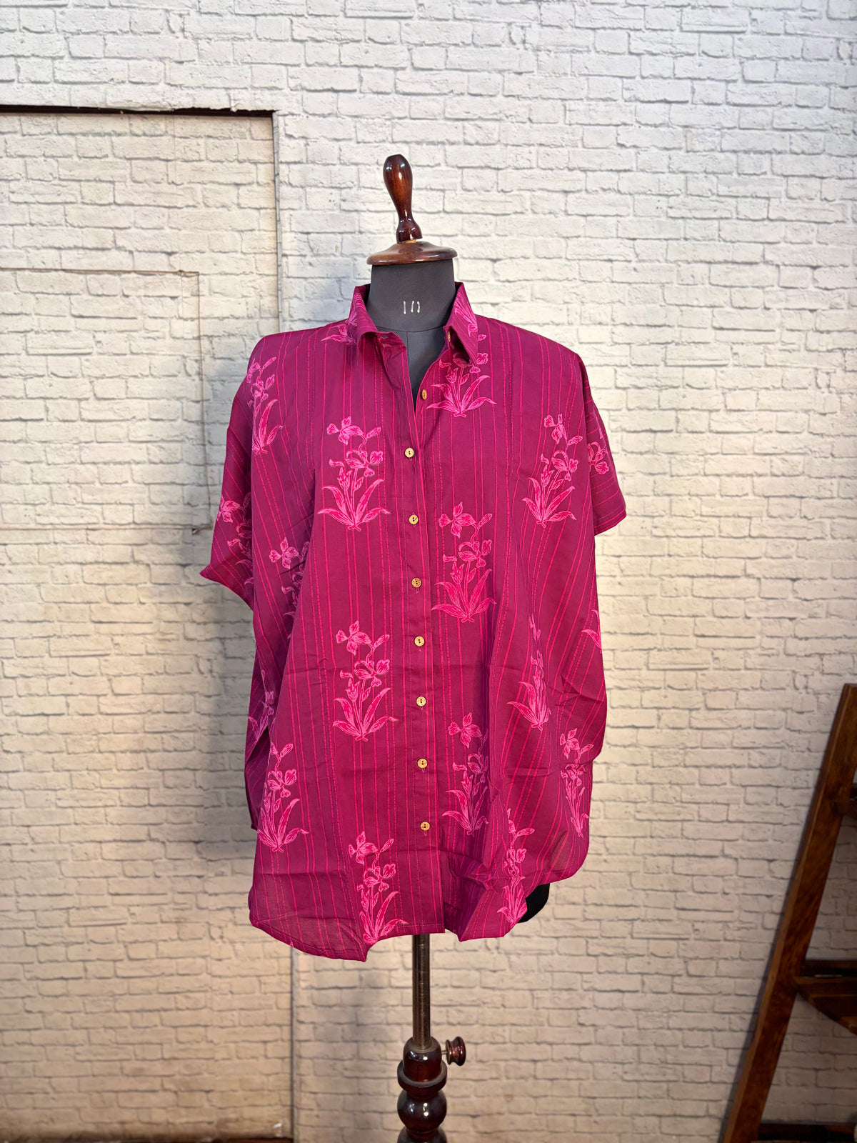 Pink Hand Block Printed Cotton High Low Shirt Kaftan