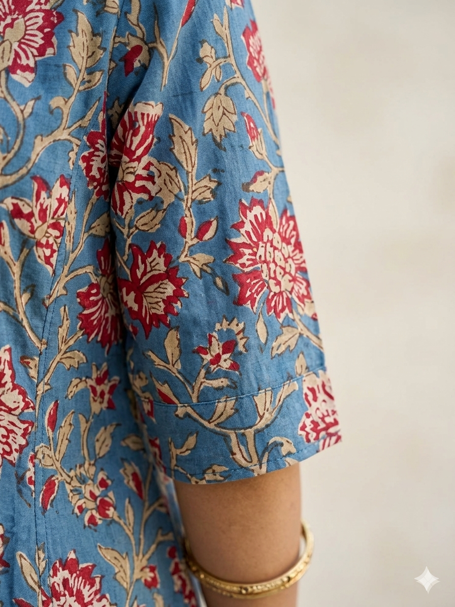 Wildflower Hand Block printed A Line Maxi Shirt Dress