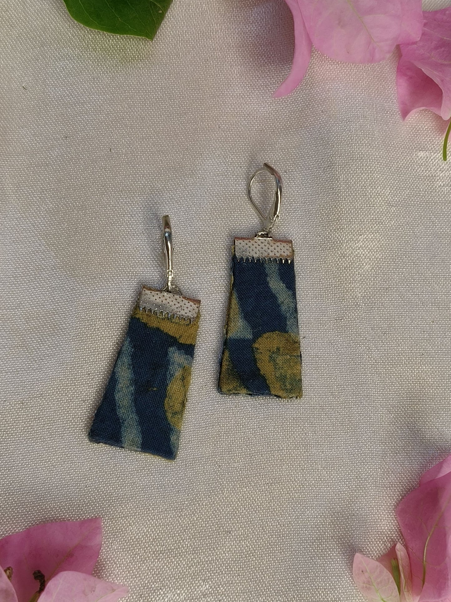 Indigo Green Mini Hand Block Printed Fabric Earrings