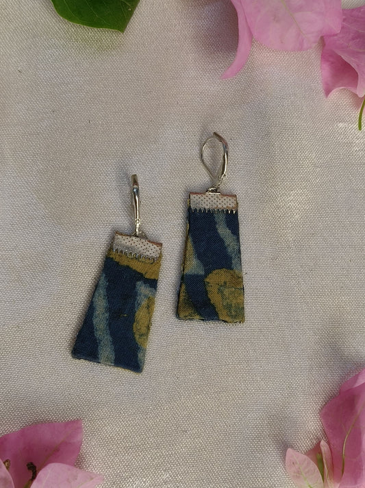 Indigo Green Mini Hand Block Printed Fabric Earrings