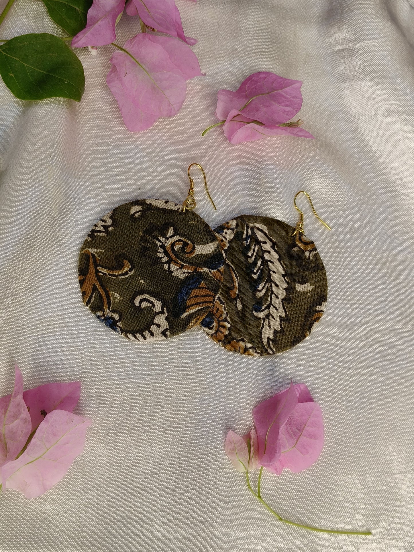Green Kalamkari Round Earrings