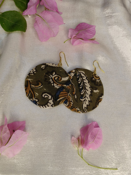 Green Kalamkari Round Earrings