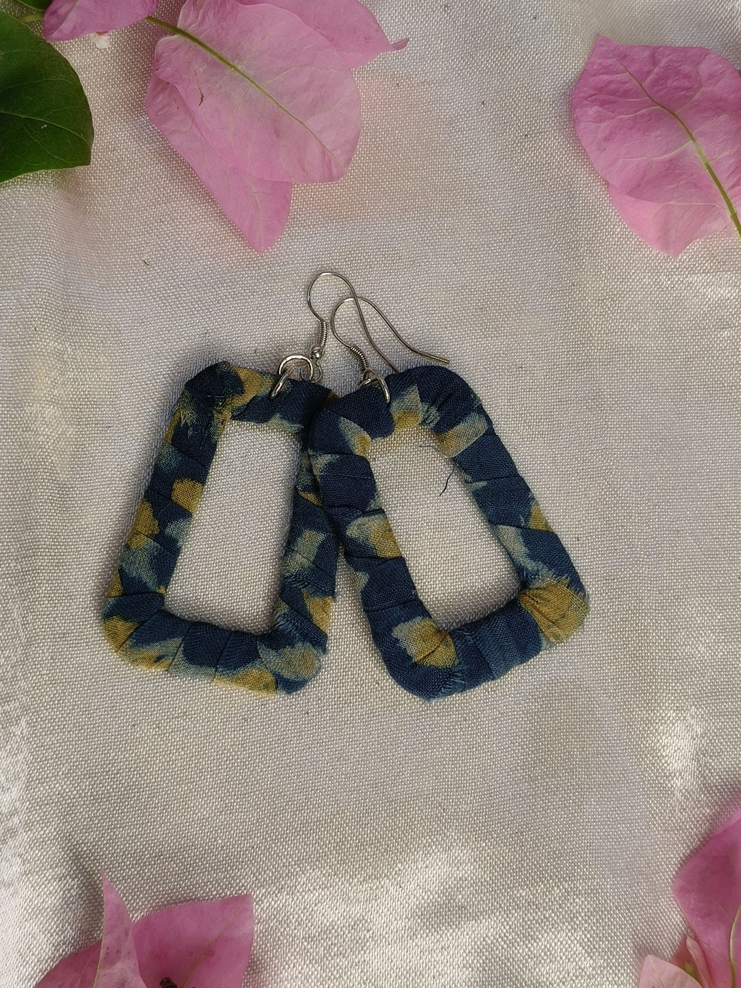 Indigo Green Hand Block Printed Fabric Earrings