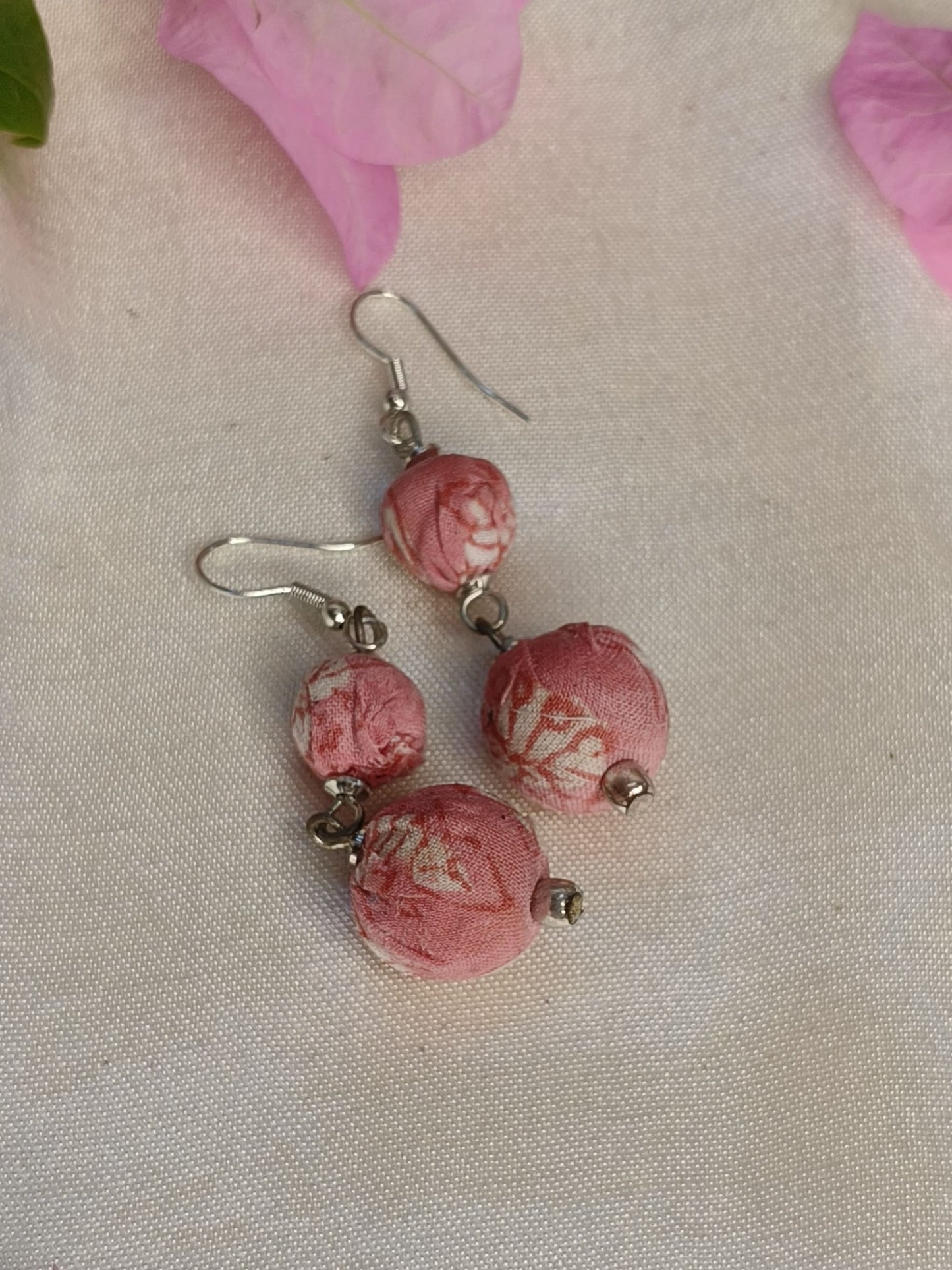 Pink Orb Hand Block Printed Fabric Earrings