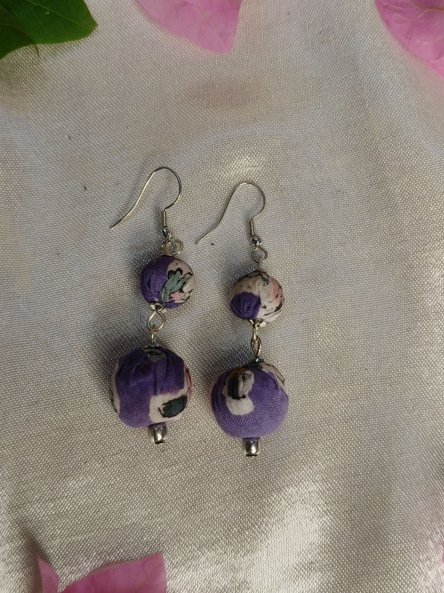 Lavender Orb Hand Block Printed Fabric Earrings