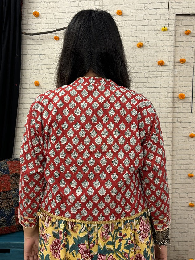 Anaar Hand Block Printed Shrug with Shell Detailing