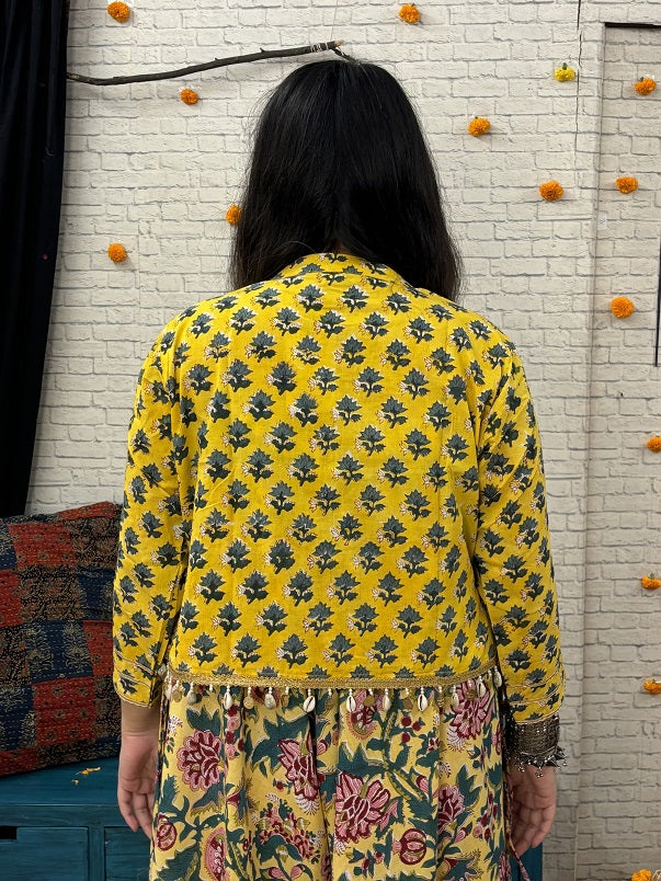 Kaner Hand Block Printed Shrug with Shell Detailing