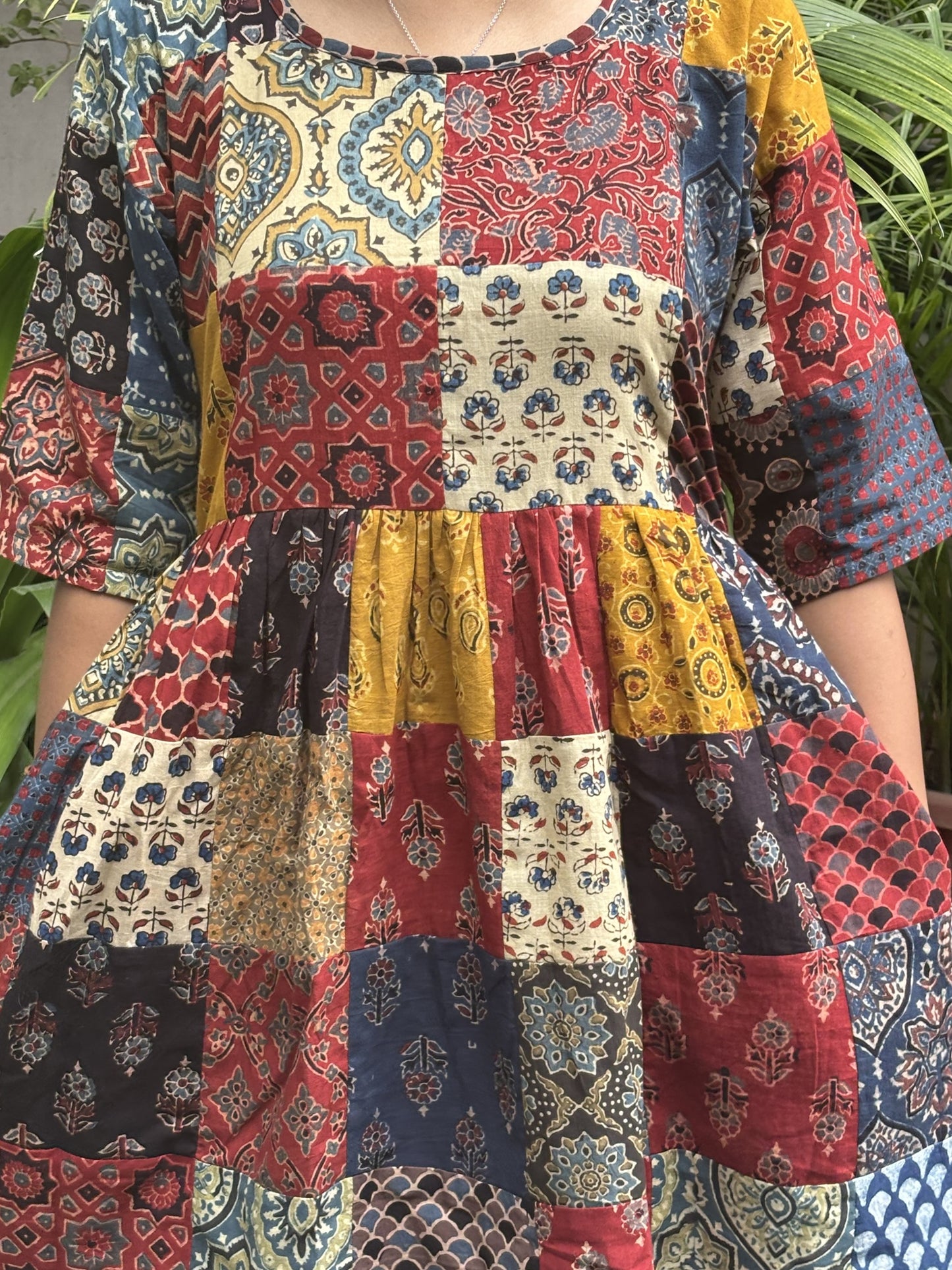 Ajrakh Patchwork Hand Block Printed Comfort Fit Knee Length Dress