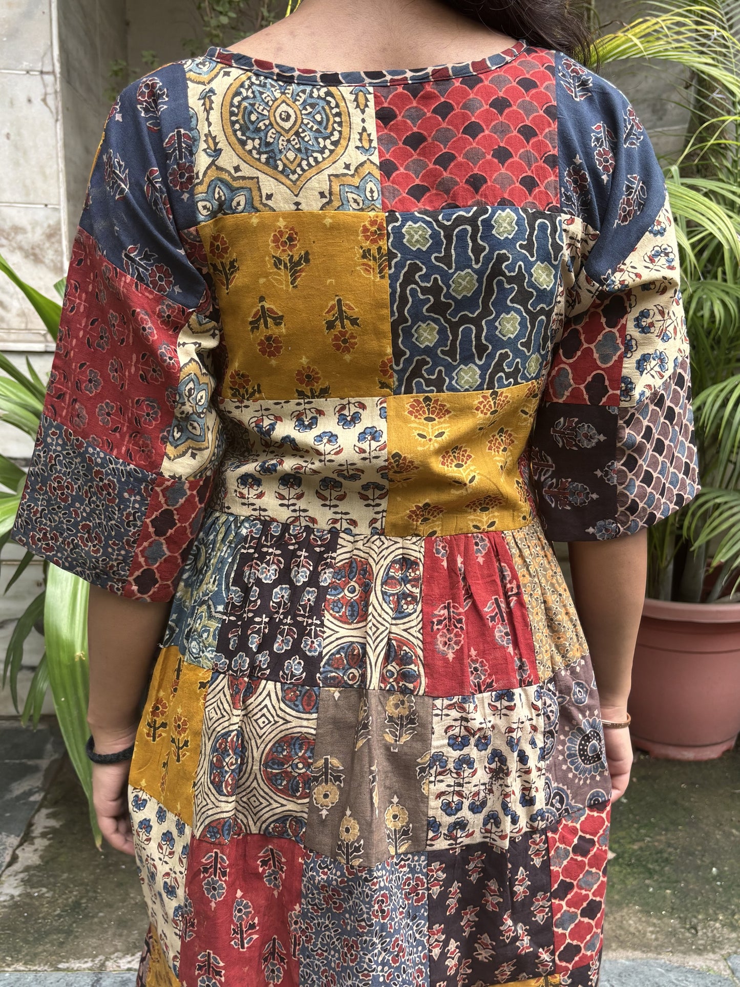 Ajrakh Patchwork Hand Block Printed Comfort Fit Knee Length Dress