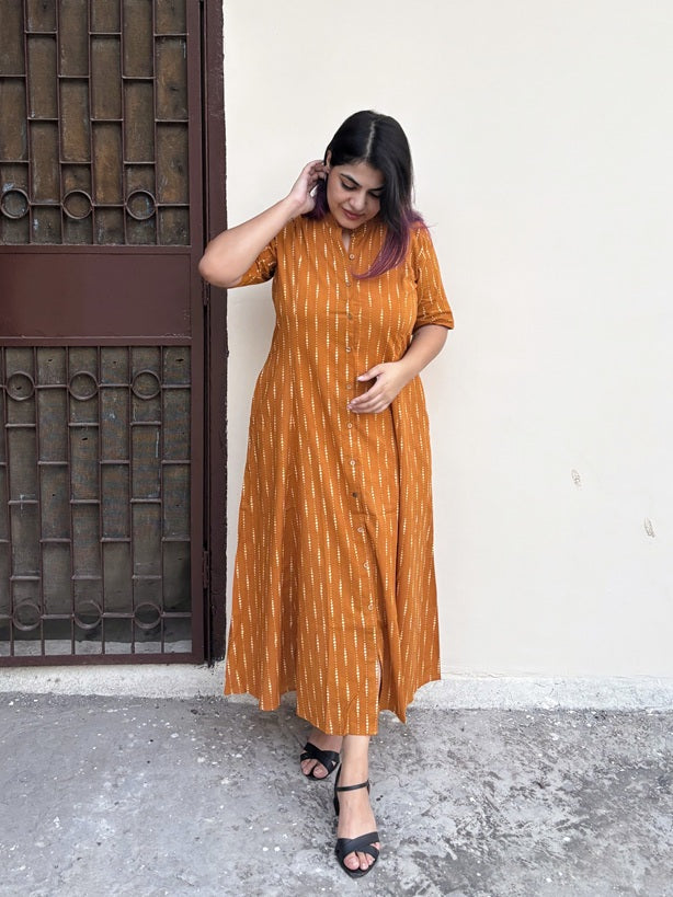 Sunheri Hand Block printed A Line Maxi Shirt Dress