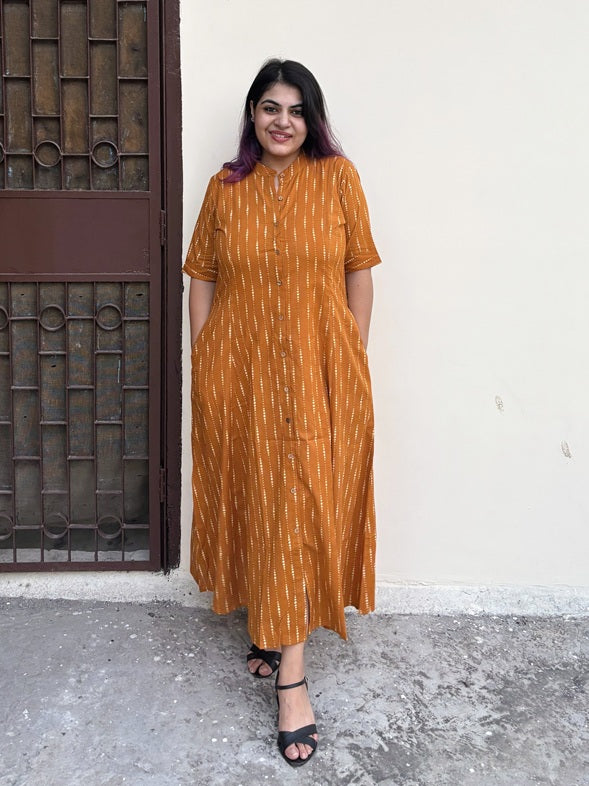 Sunheri Hand Block printed A Line Maxi Shirt Dress