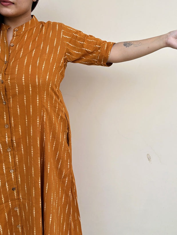 Sunheri Hand Block printed A Line Maxi Shirt Dress