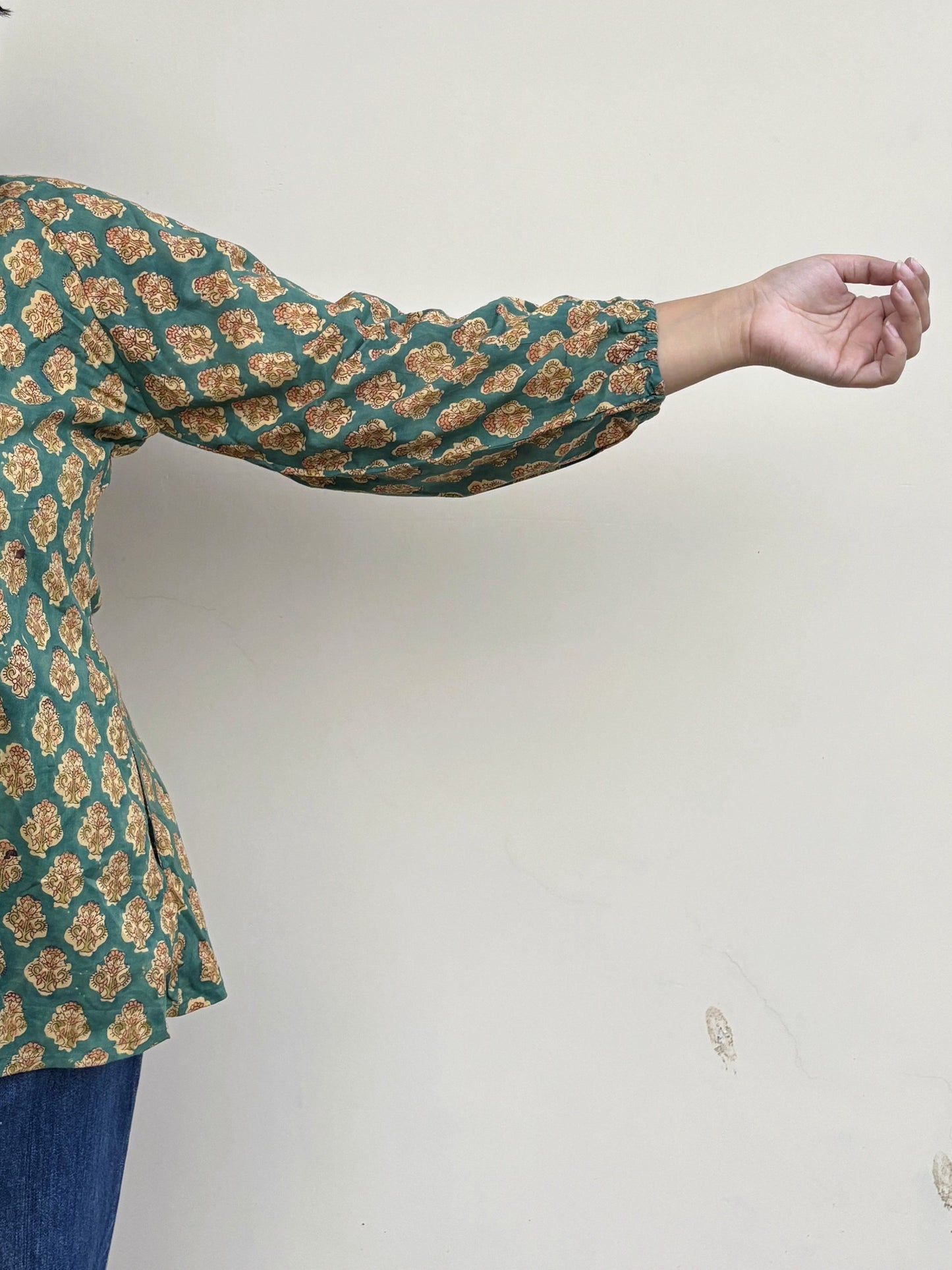 Kesar Phool Hand Block Printed Boho Top with Back Drawstring