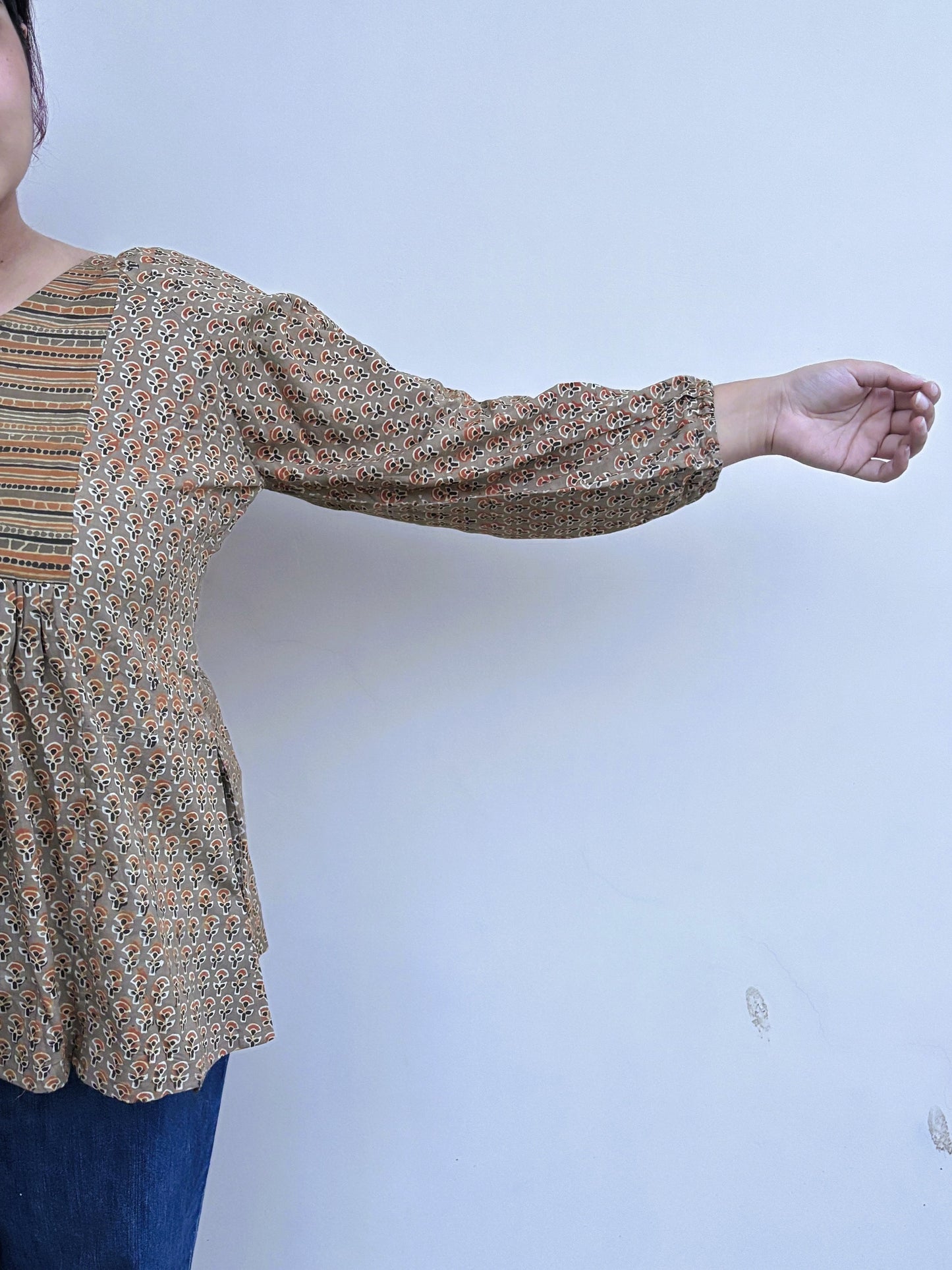 Kashish Orange Hand Block Printed Boho Top with Back Drawstring