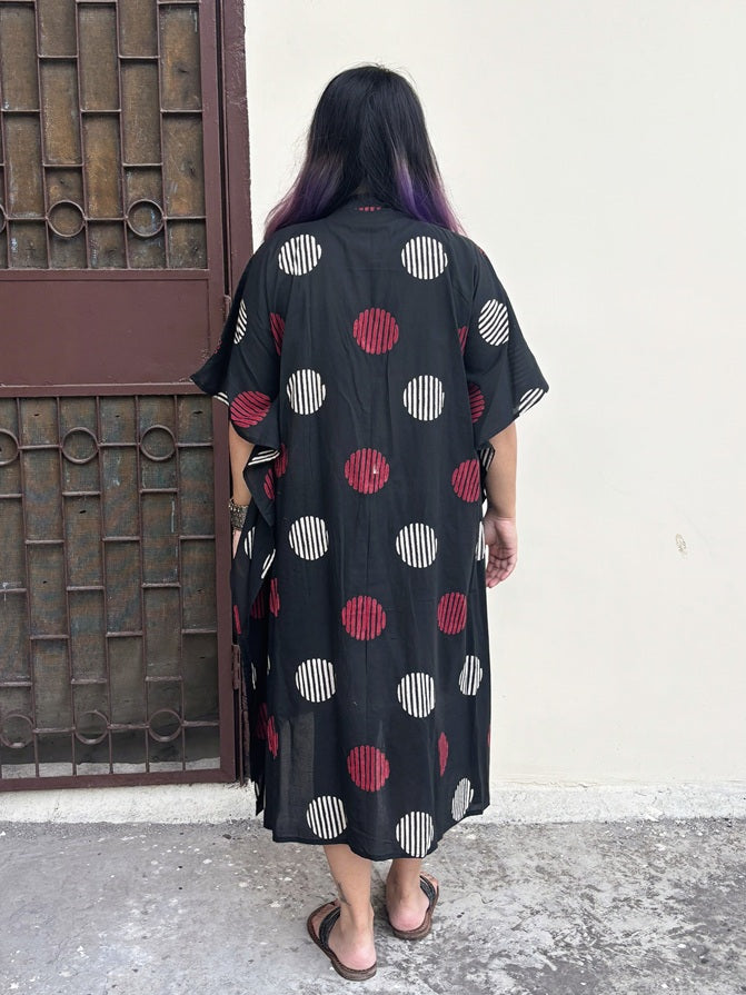 Black Circles High Low Midi Cotton Shirt Kaftan