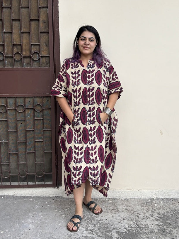 Off White Purple High Low Midi Cotton Shirt Kaftan