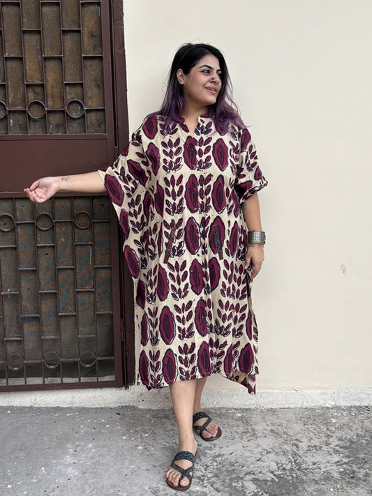 Off White Purple High Low Midi Cotton Shirt Kaftan