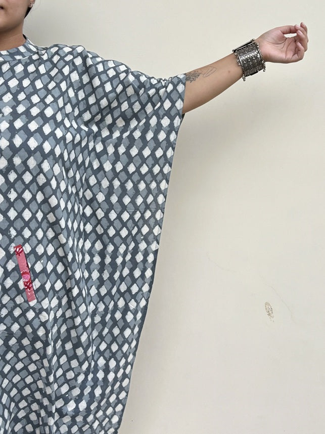 Grey Diamond High Low Midi Cotton Shirt Kaftan