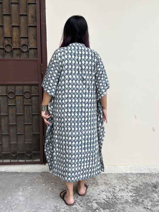 Grey Diamond High Low Midi Cotton Shirt Kaftan