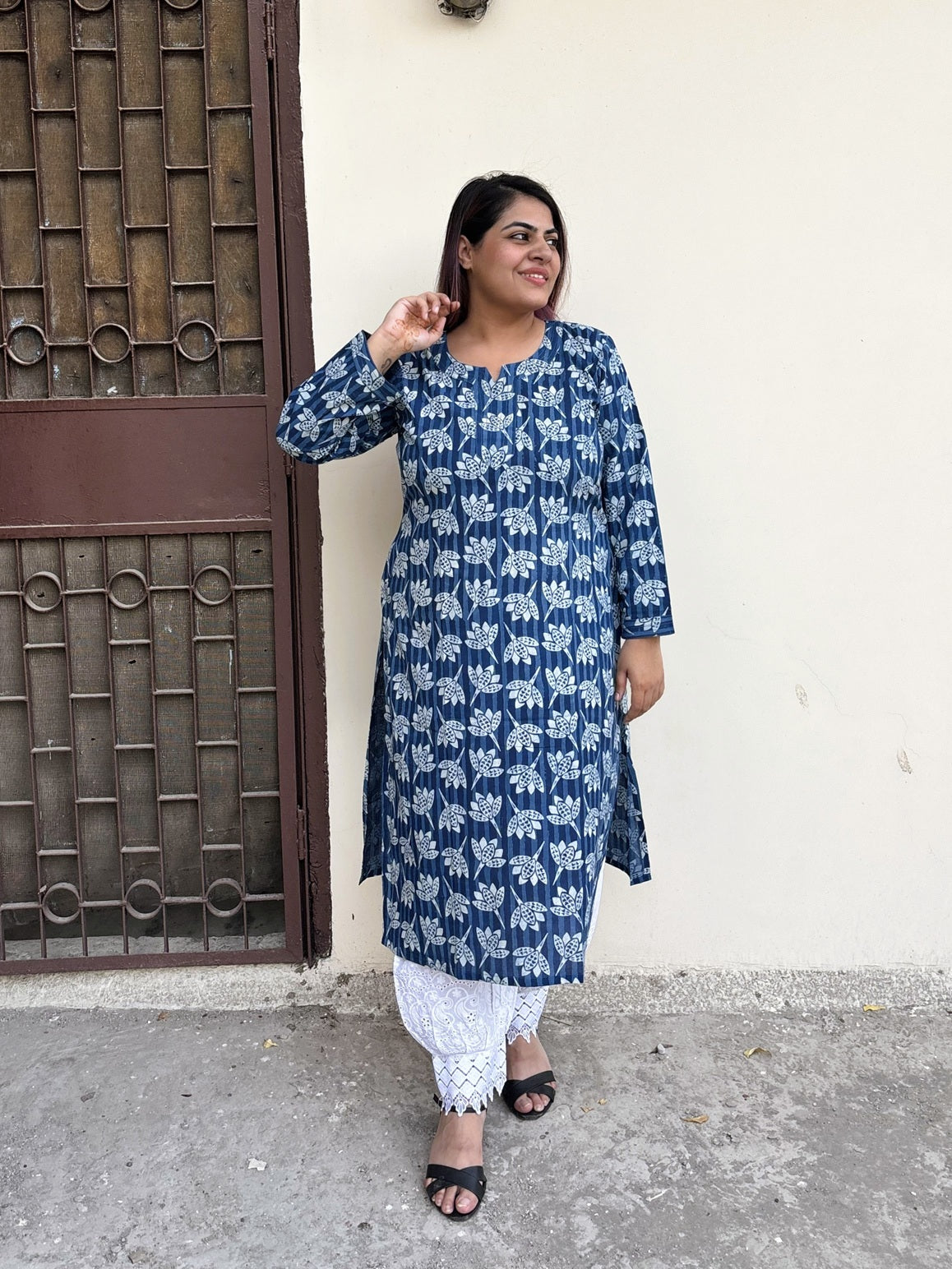 Indrani Hand Block Printed Cotton Long Kurta