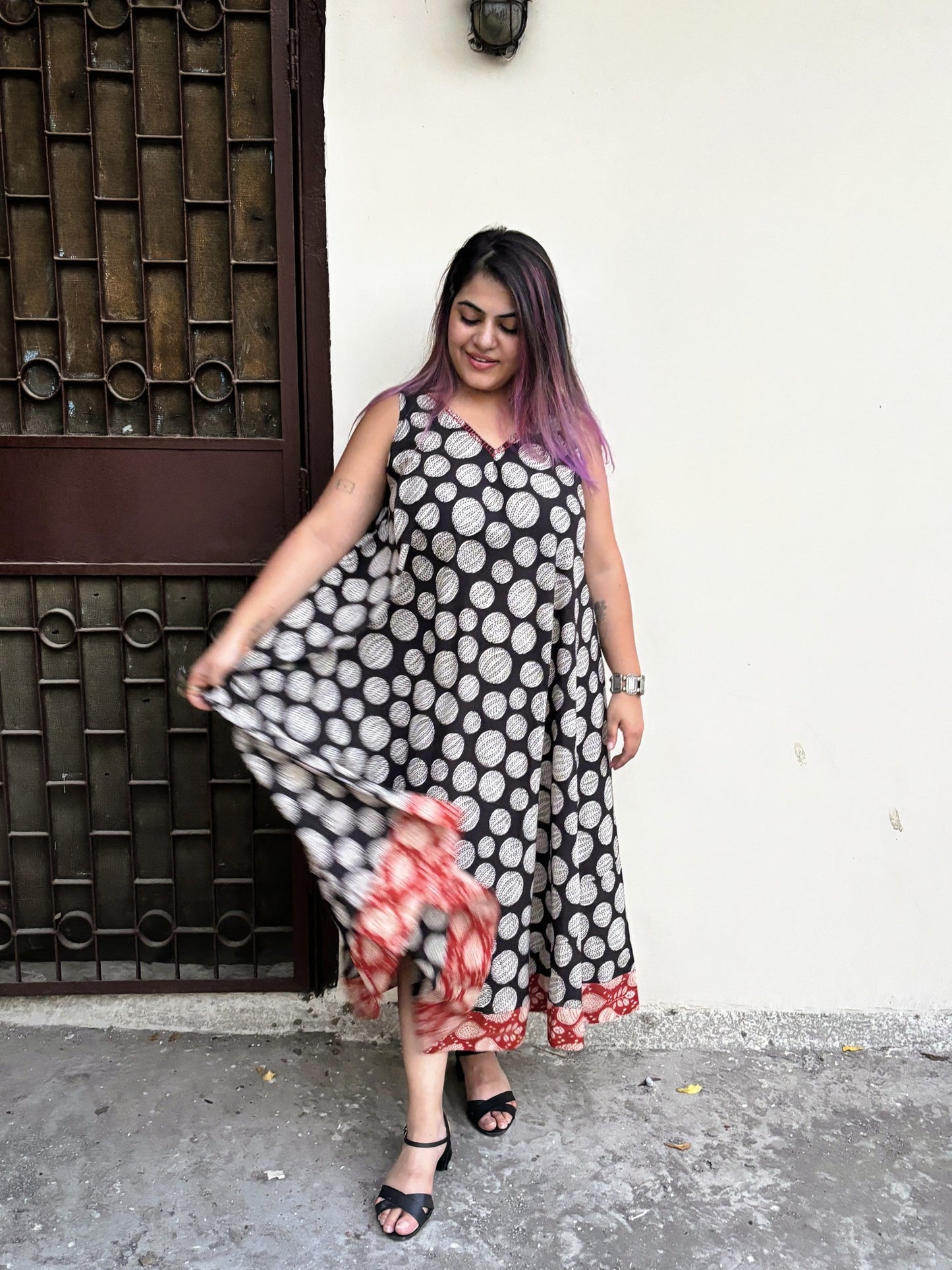 Bindi Bounce Sleeveless Hand Block Printed Flared Maxi Dress