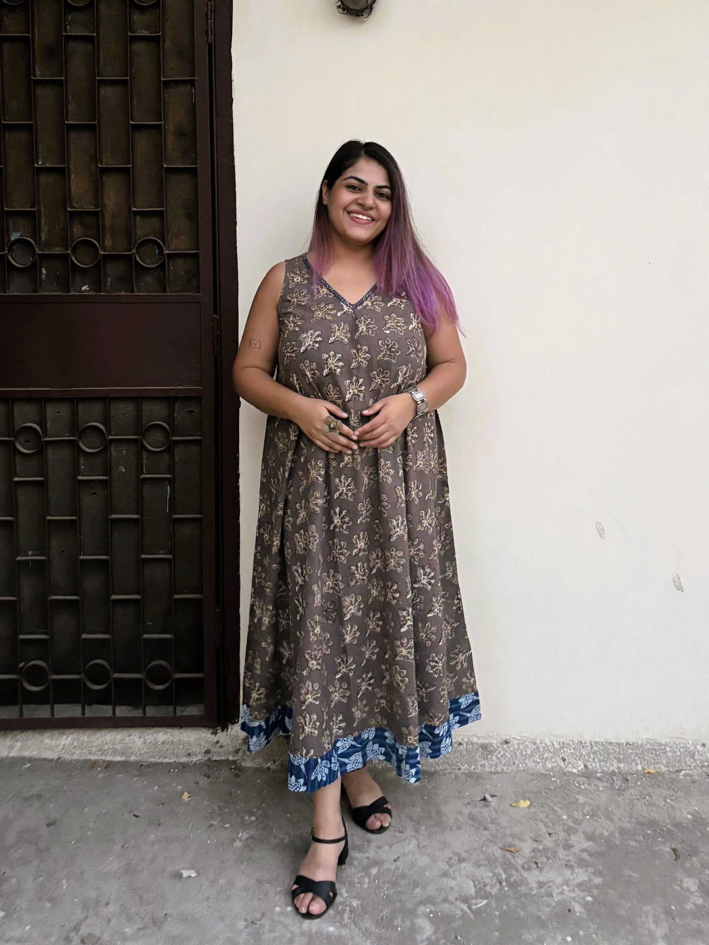 Saanjh Sleeveless Hand Block Printed FLared Maxi Dress