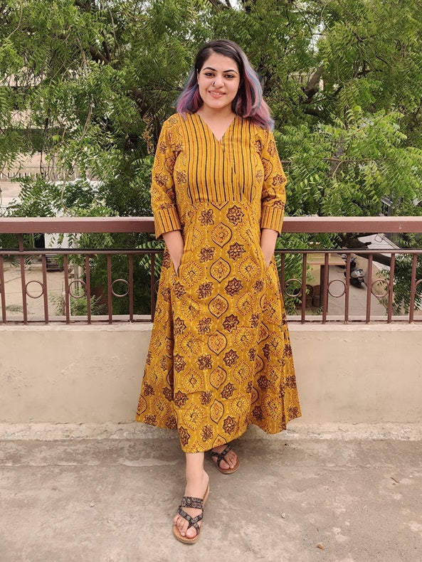 Haldi Ajrakh A Line Maxi Patch Dress