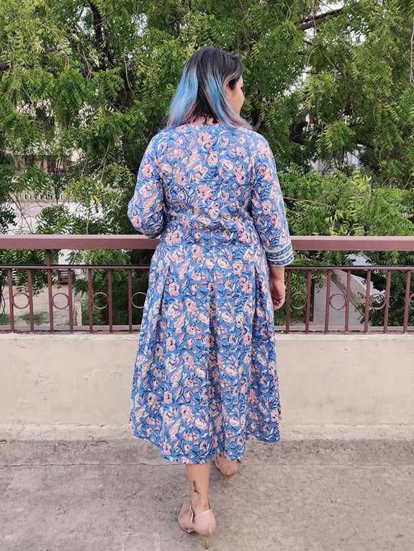 Orchid Hand Block Printed Midi Dress