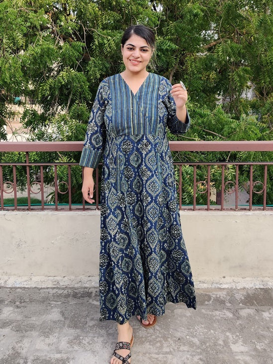 Aasmi Ajrakh A Line Maxi Patch Dress