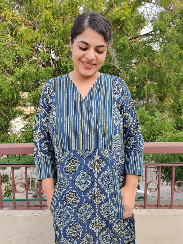 Aasmi Ajrakh A Line Maxi Patch Dress