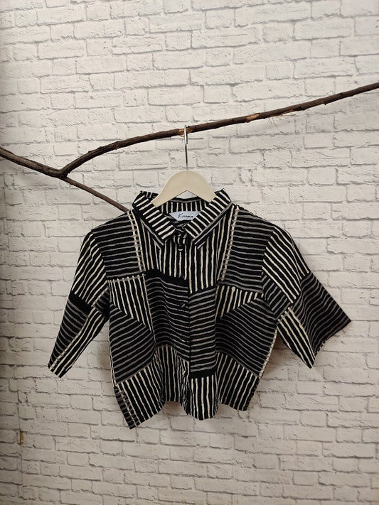 Monochrome Hand Block Printed Crop Top Shirt Blouse (Copy)