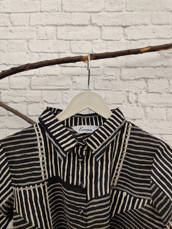 Monochrome Hand Block Printed Crop Top Shirt Blouse (Copy)