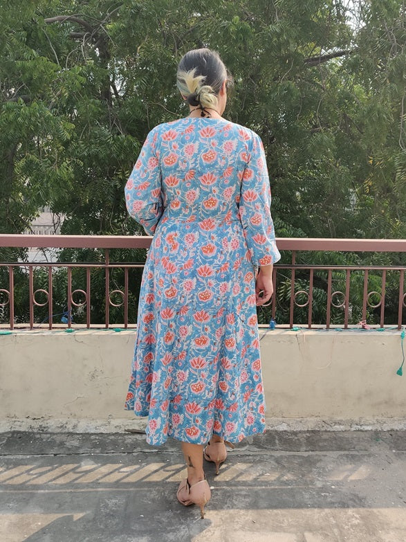 Azalea Cotton Hand Block Printed Angrakha Dress