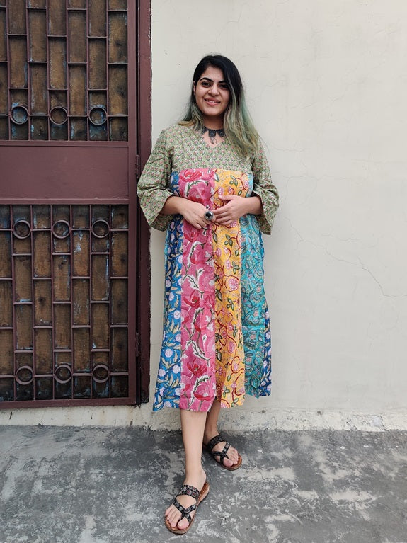 Riot of Colors Hand Block Printed Midi Dress Second Edition
