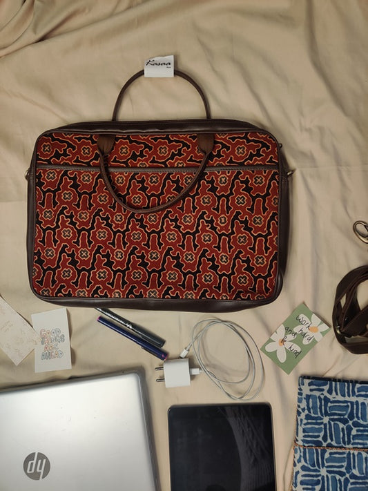 Red Camouflage Ajrakh Laptop Bag