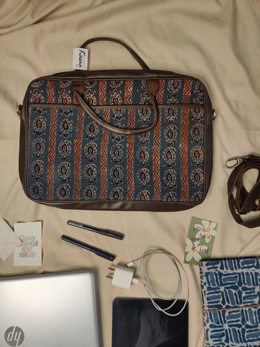 Grey Paisley Ajrakh Laptop Bag