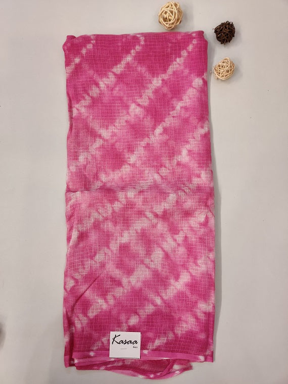 Pink Yellow Shibori Hand Block Printed Kota Suit Set