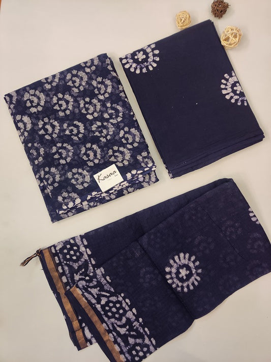 Indigo Hand Block Printed Cotton Kota Suit Set
