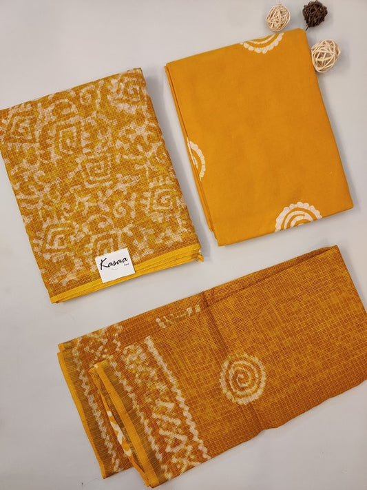 Yellow Hand Block Printed Cotton Kota Suit Set