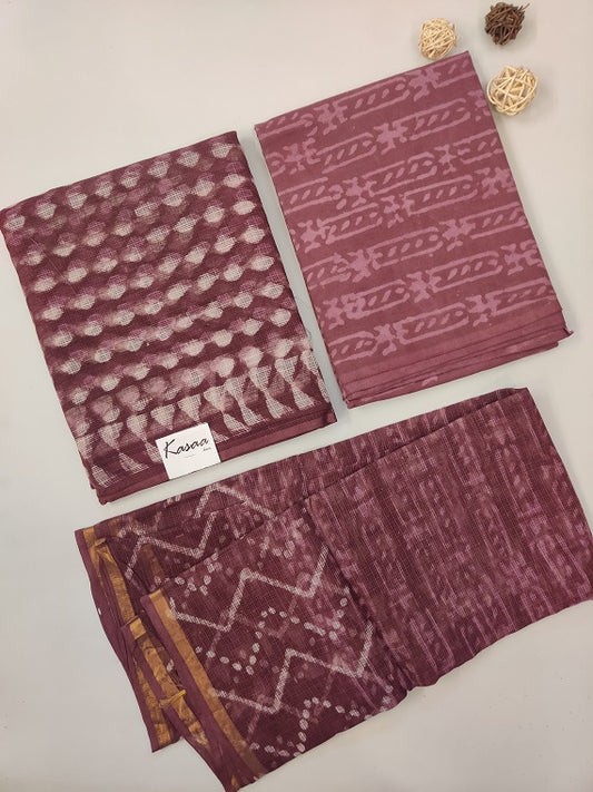 Plum Triangle Hand Block Printed Cotton Kota Suit Set
